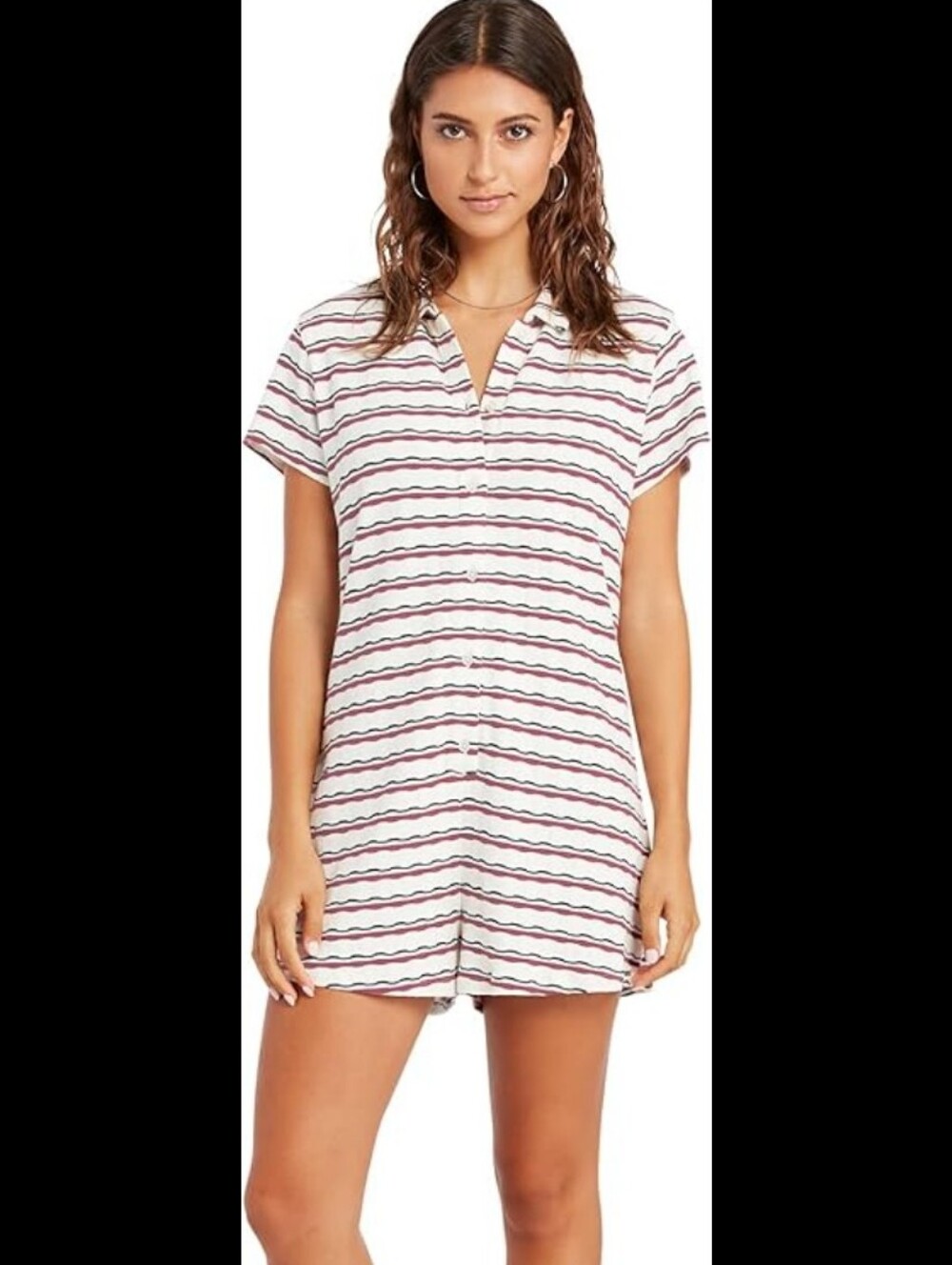 Volcom Striped Knit Shorts Romper in Cream and Burgundy